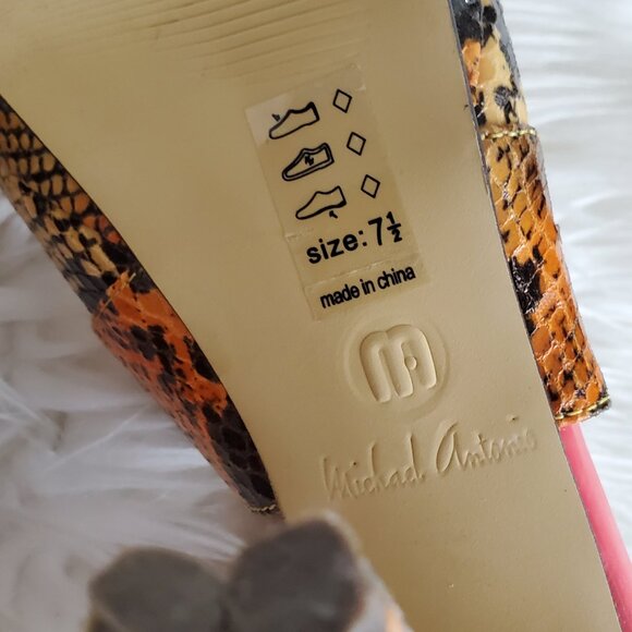 Michael Antonio Reptile Print Open Toe Back Zip Stiletto SZ 7.5 - Picture 8 of 12